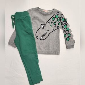 Boys grey and green dinosaur outfit